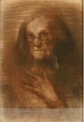 Elderly Woman in Spectacles, Hand at Her Chest by Henshaw