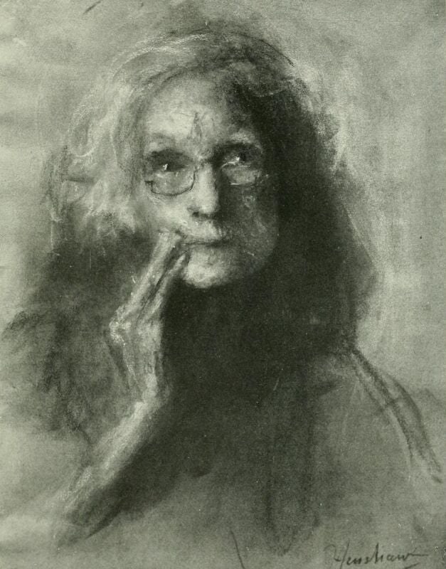 Elderly Woman in Spectacles, Hand to Her Chin by Henshaw