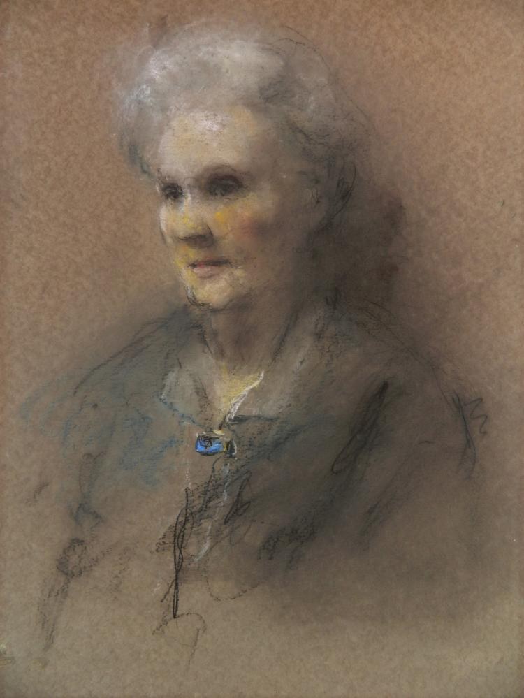 Older Woman with a Blue Brooch by Henshaw