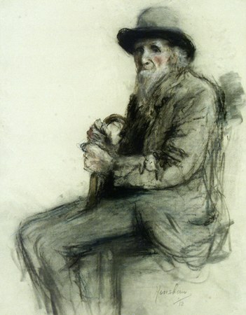Seated Old Man with a Cane by Henshaw
