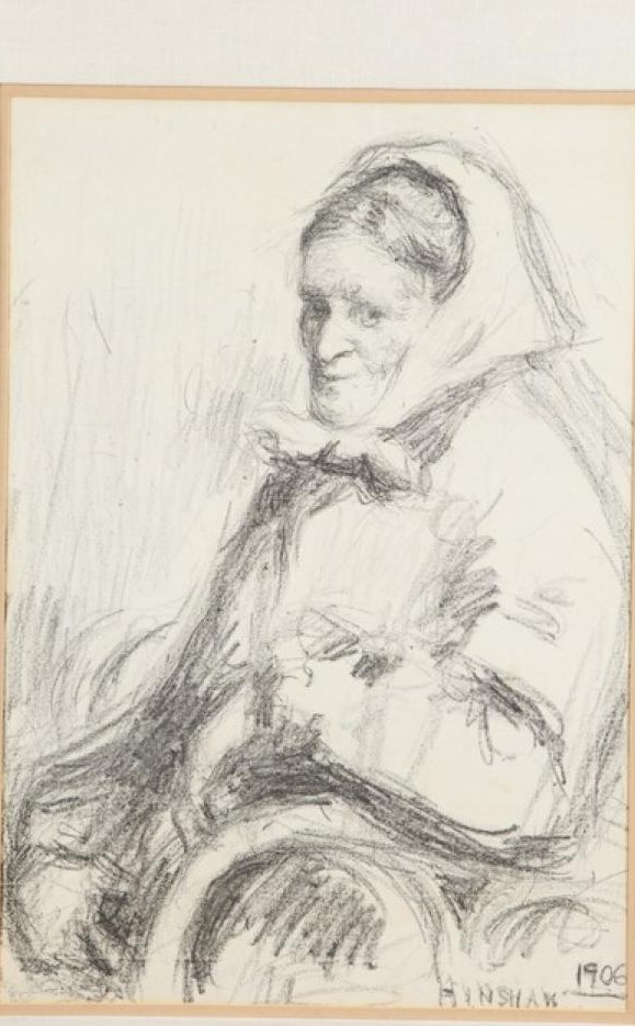 Seated Old Woman in a White Headscarf by Henshaw