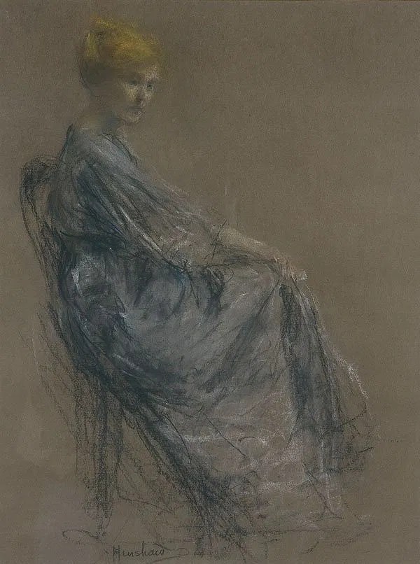 Seated Woman in a Blue-Gray Gown by Henshaw