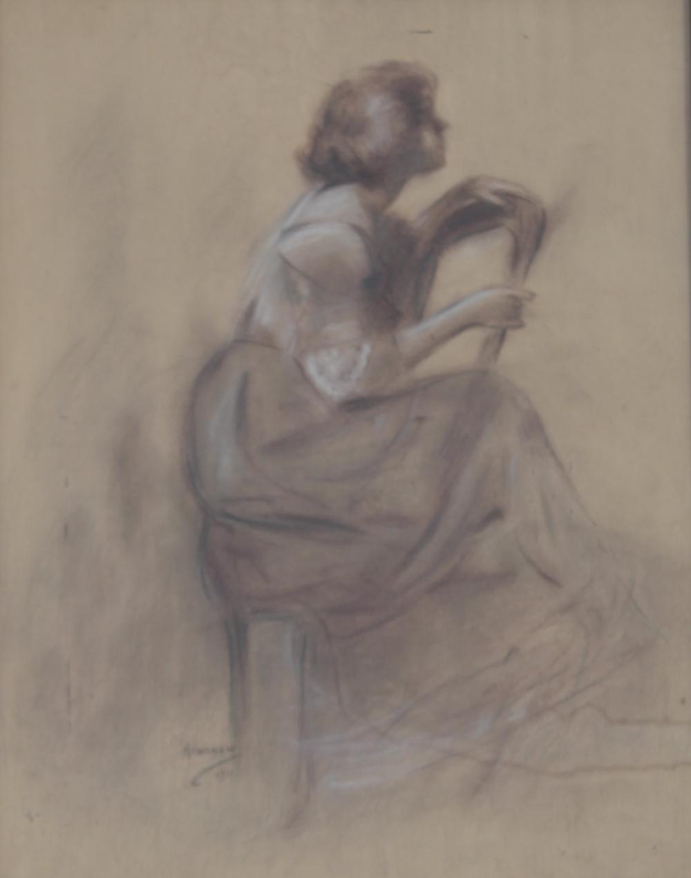 Seated Woman Leaning on a Chair by Henshaw