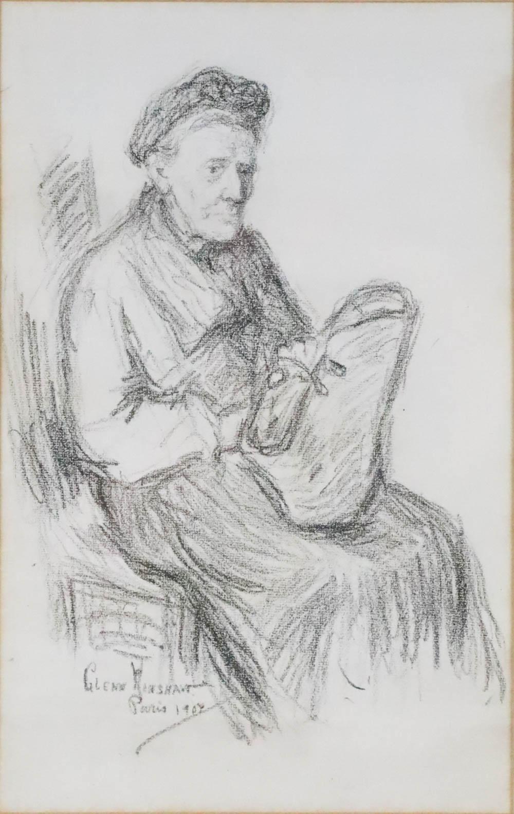Seated Woman Sewing by Henshaw
