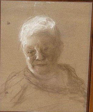 White-Haired Woman in Red Chalk by Henshaw