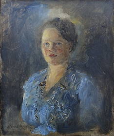 Woman in a Blue Ruffled Blouse by Henshaw