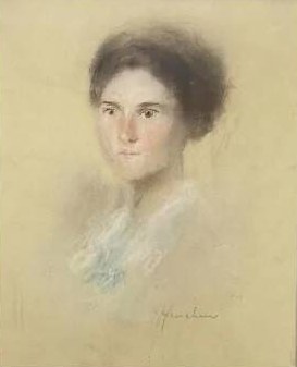 Woman with Dark Upswept Hair by Henshaw
