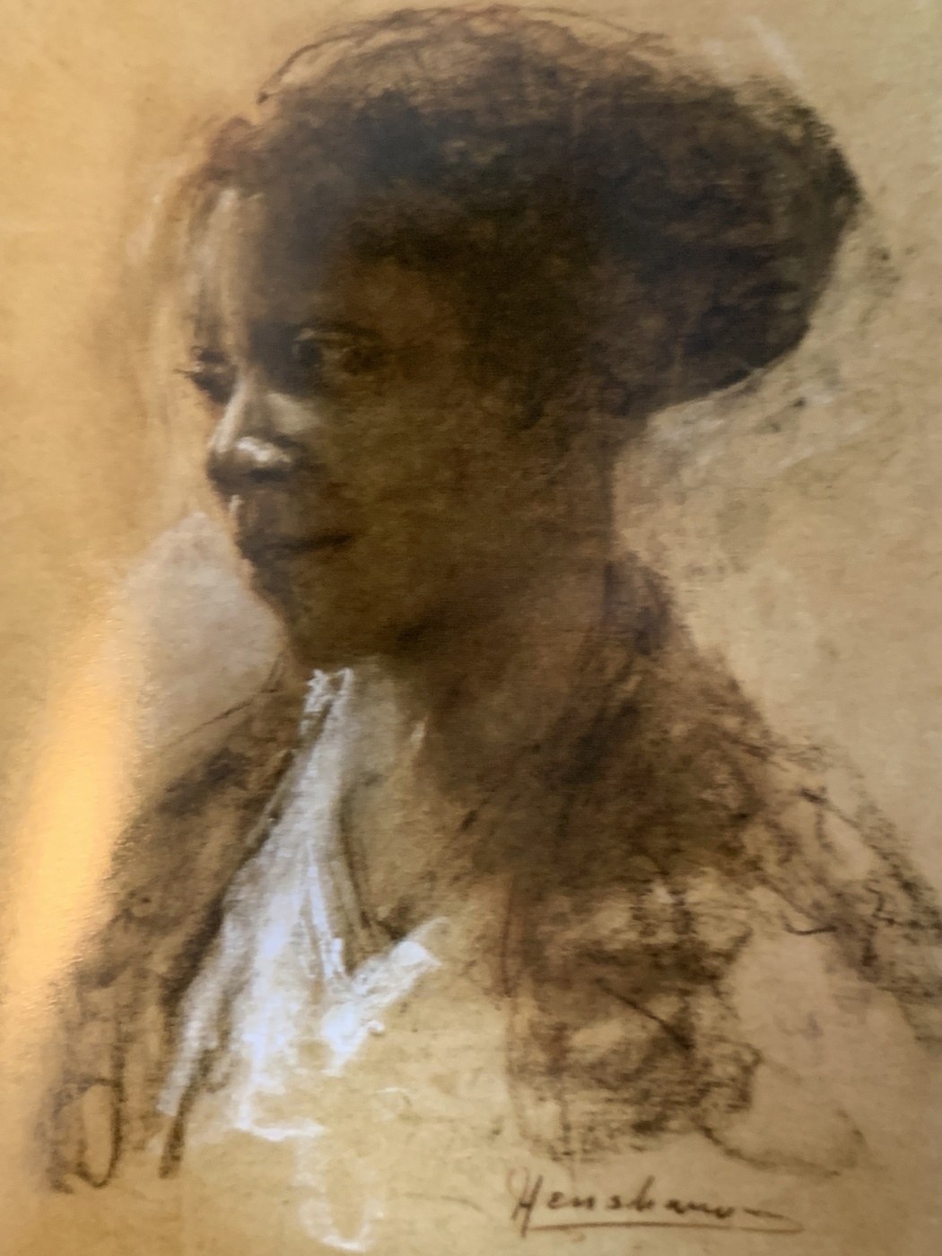 Woman with Upswept Hair and White Collar by Henshaw