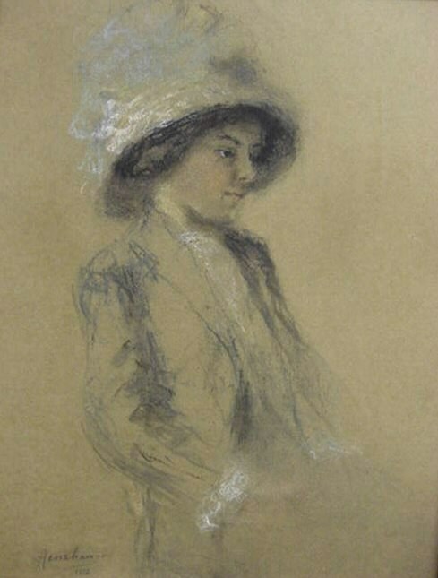 Young Woman in a Large White Hat by Henshaw