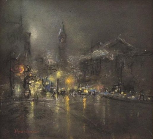 Clock Tower on a Wet Night, Baltimore by Henshaw