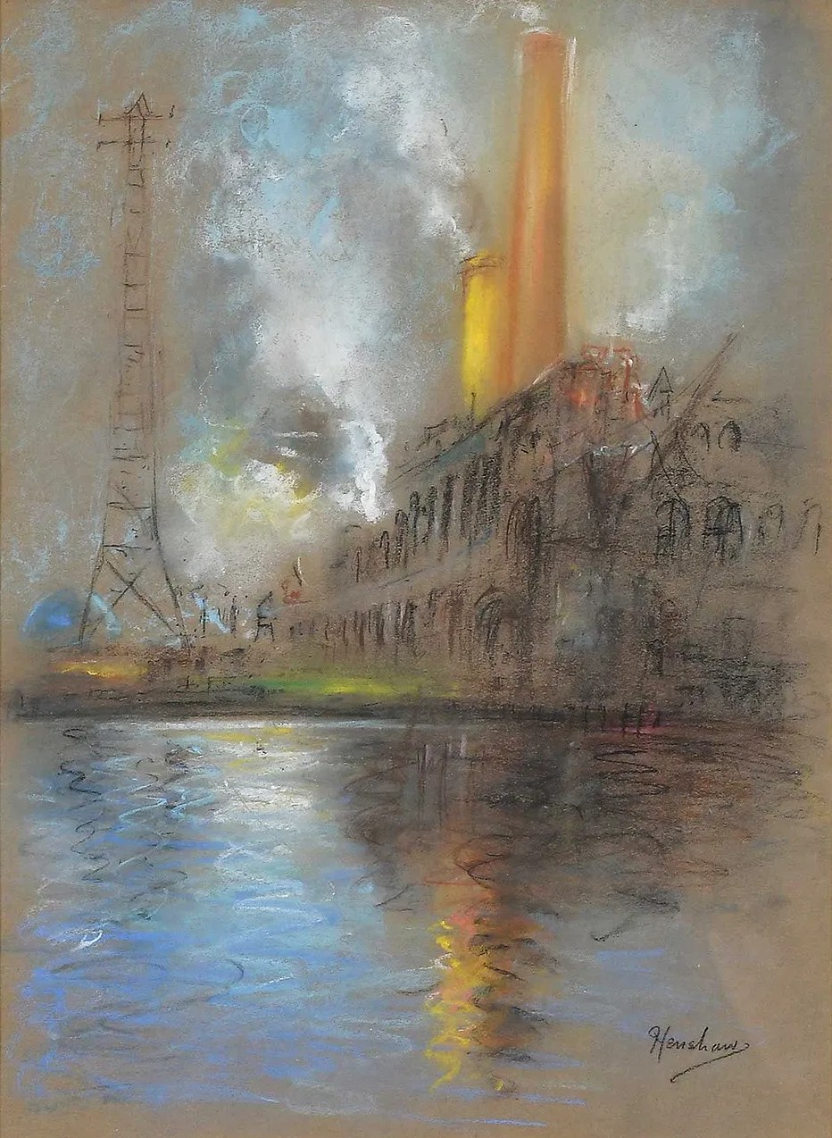 Smokestack and Pylon by the Water by Henshaw