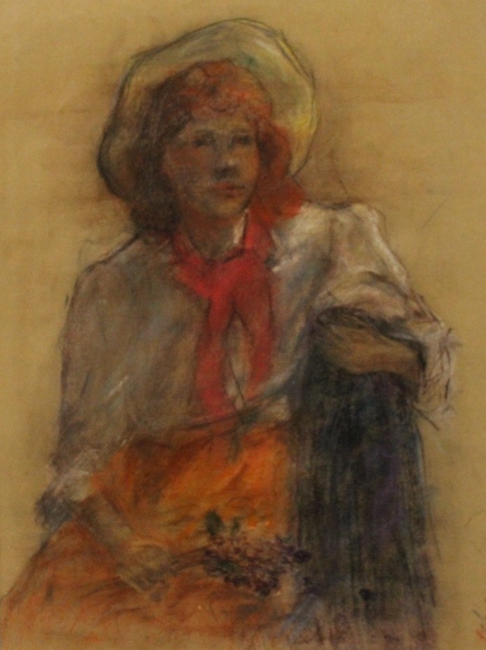 Girl in a Hat with a Red Scarf by Henshaw