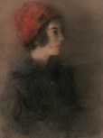 Girl in a Red Cap, in Profile by Henshaw