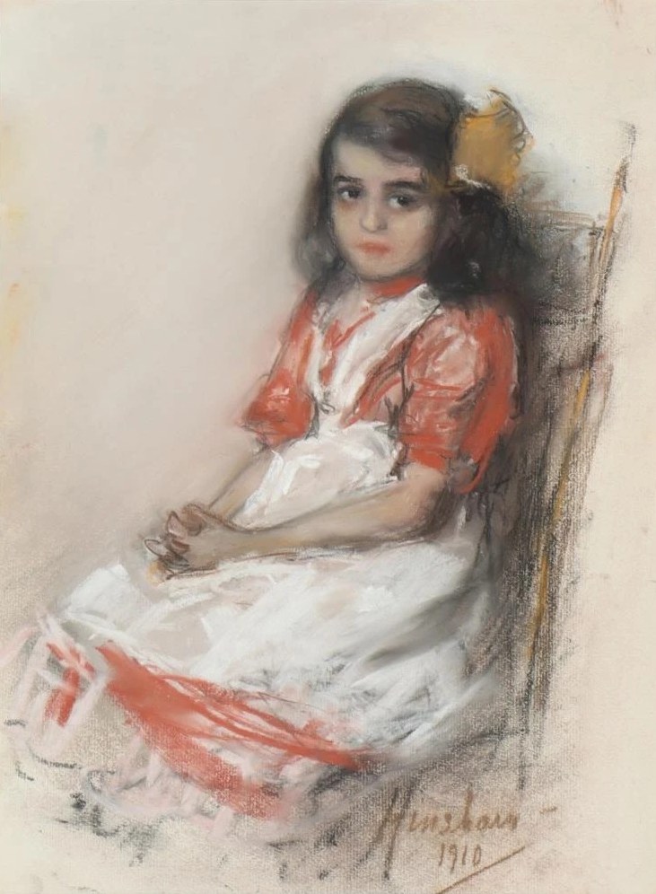 Girl in a Red Dress and White Pinafore by Henshaw