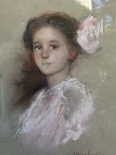 Girl with a Pink Rose in Her Hair by Henshaw