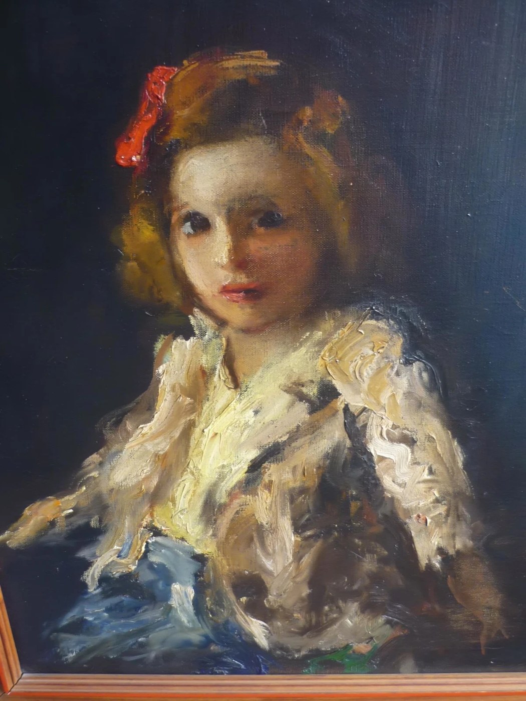 Girl with a Red Hair Bow in a Fringed Shawl by Henshaw