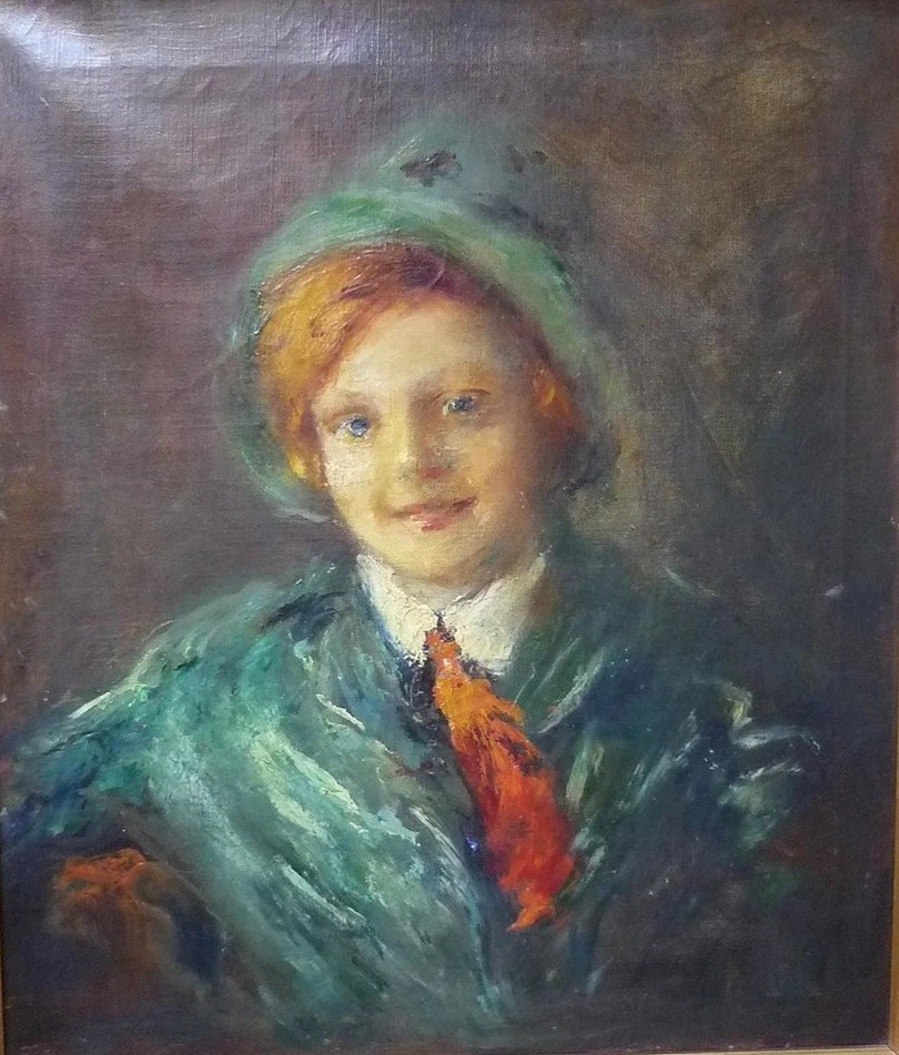 Red-Haired Child in a Green Hat and Red Tie by Henshaw