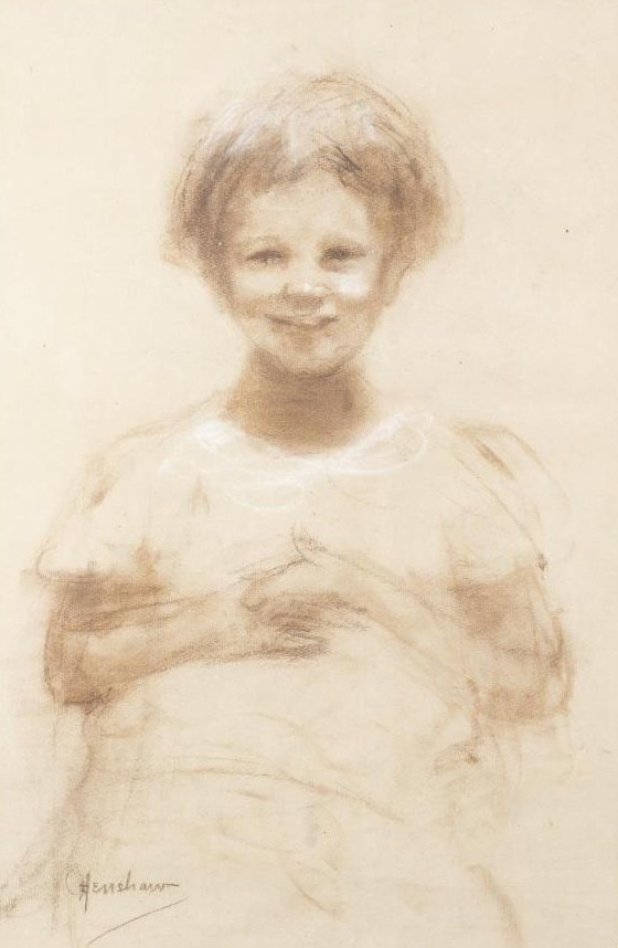 Smiling Girl in a White Dress by Henshaw