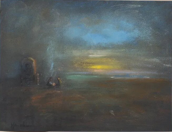 Campfire by a Wagon at Dusk by Henshaw