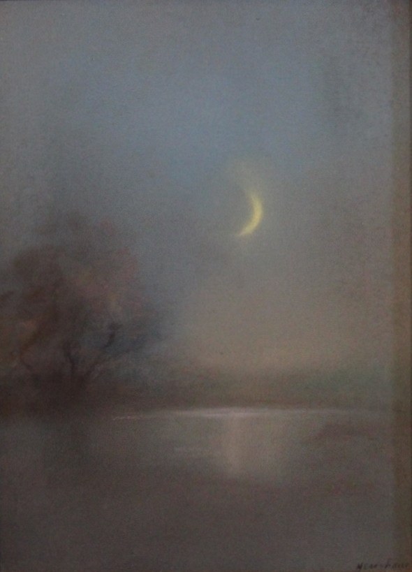 Crescent Moon over Misty Water by Henshaw