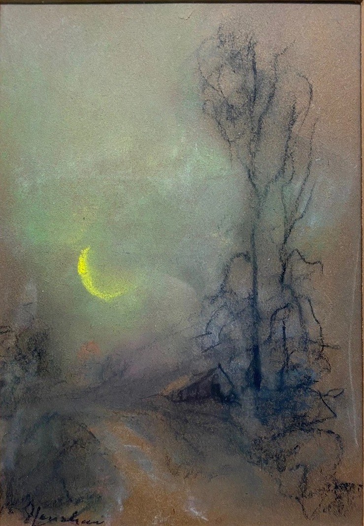 Crescent Moon through Bare Trees by Henshaw