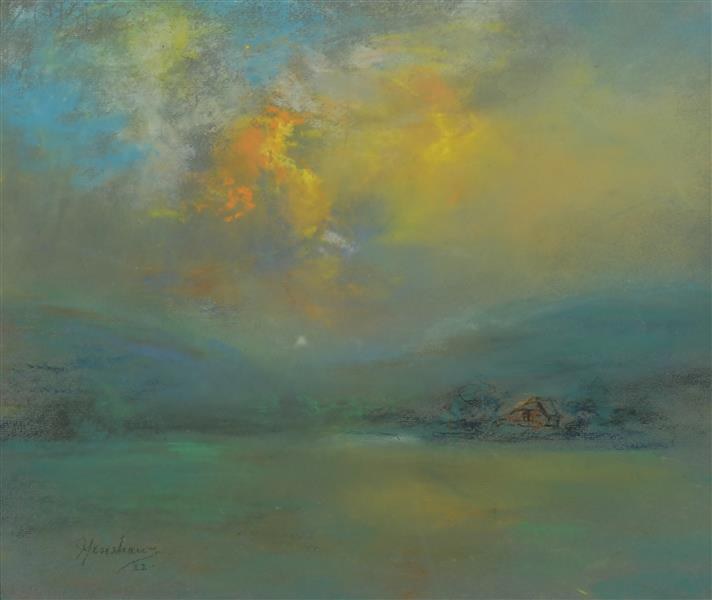 Golden Clouds over a Misty Lake by Henshaw