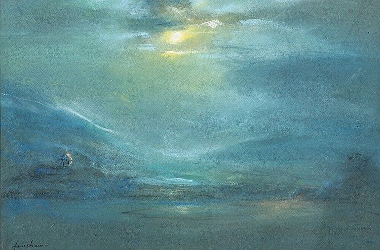 Moonlight over a Hillside Cottage by Henshaw