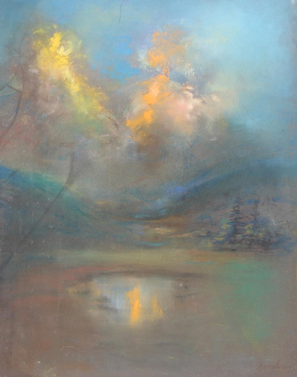 Sunset Clouds over a Mountain Lake by Henshaw