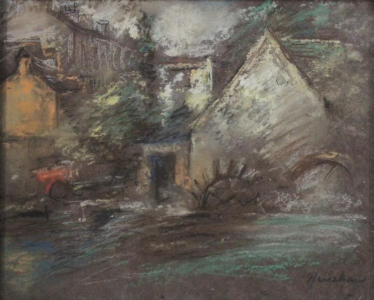 Village Mill with a Red Cart by Henshaw
