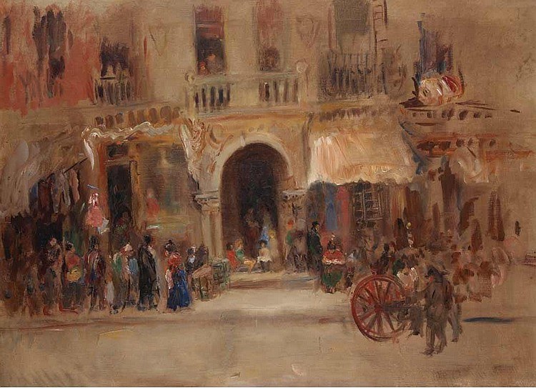 Arched Doorway Market, New York (oil) by Henshaw