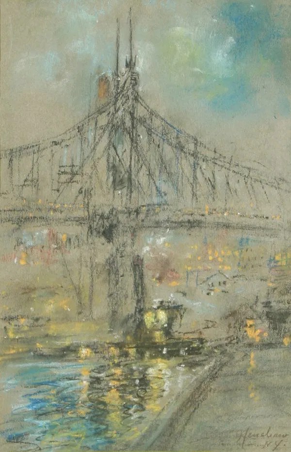 Bridge over the River at Dusk by Henshaw
