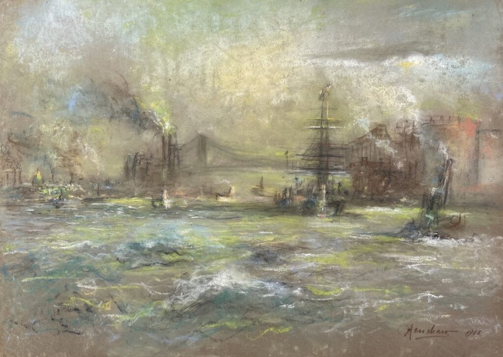 Choppy East River with the Brooklyn Bridge by Henshaw