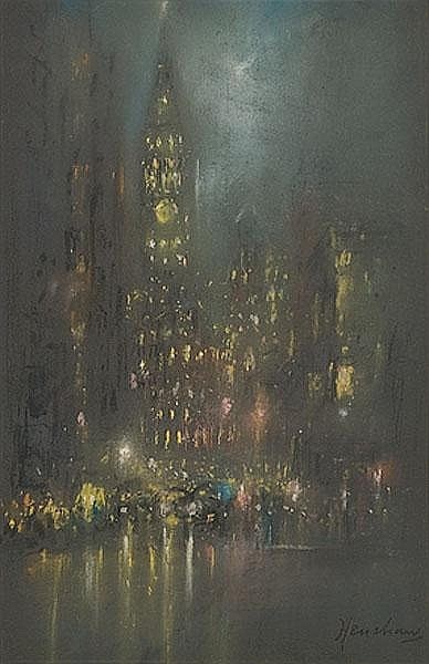 Clock Tower on a Rainy Night by Henshaw