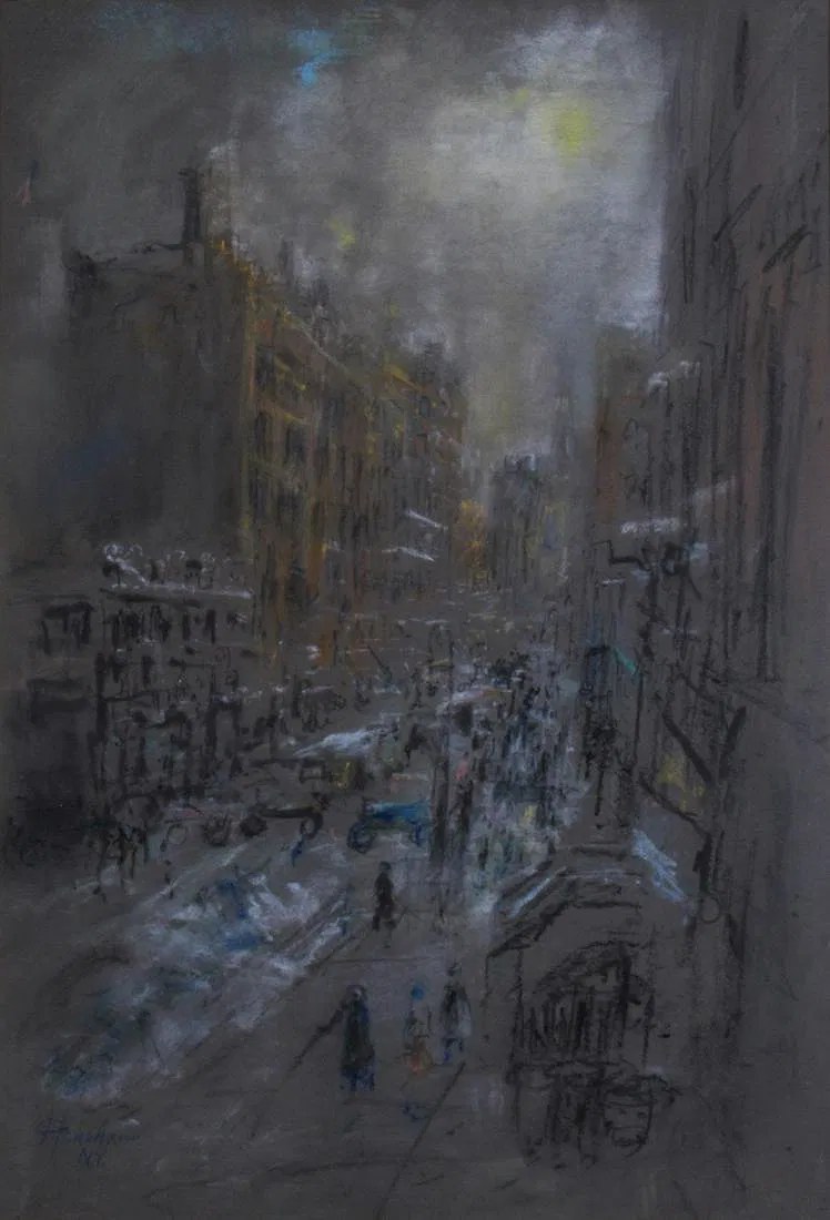 Crowded Street on a Dark Evening, New York by Henshaw