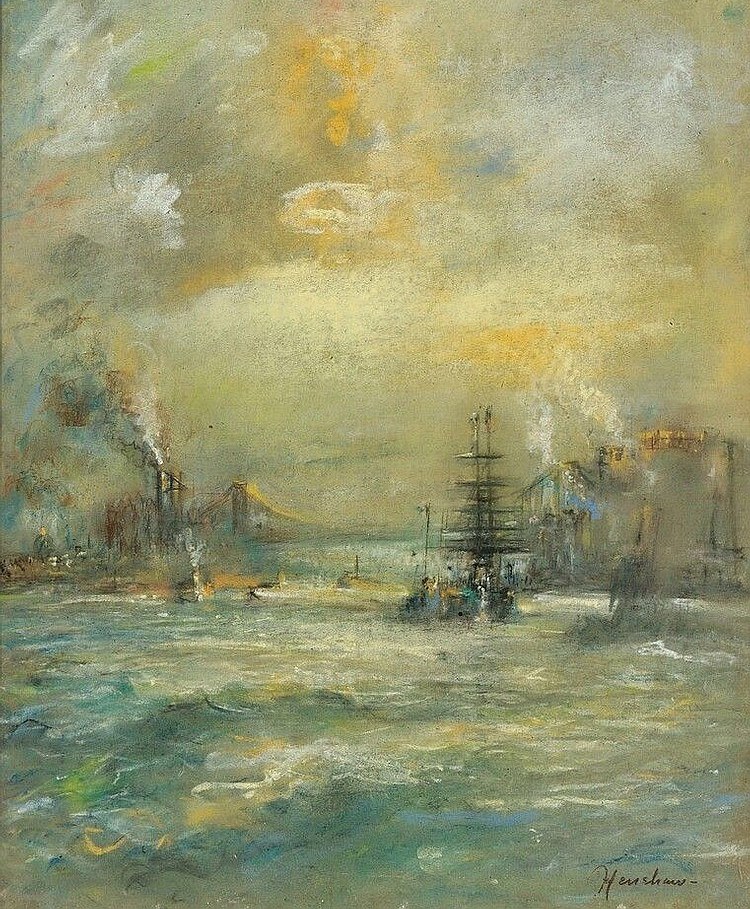 East River with the Brooklyn Bridge by Henshaw