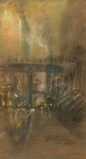 Elevated Station with Smokestacks, New York by Henshaw