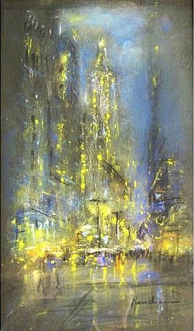 Glowing Tower on a Busy Night by Henshaw