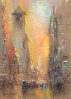 Golden Street Canyon with a Tower, New York by Henshaw
