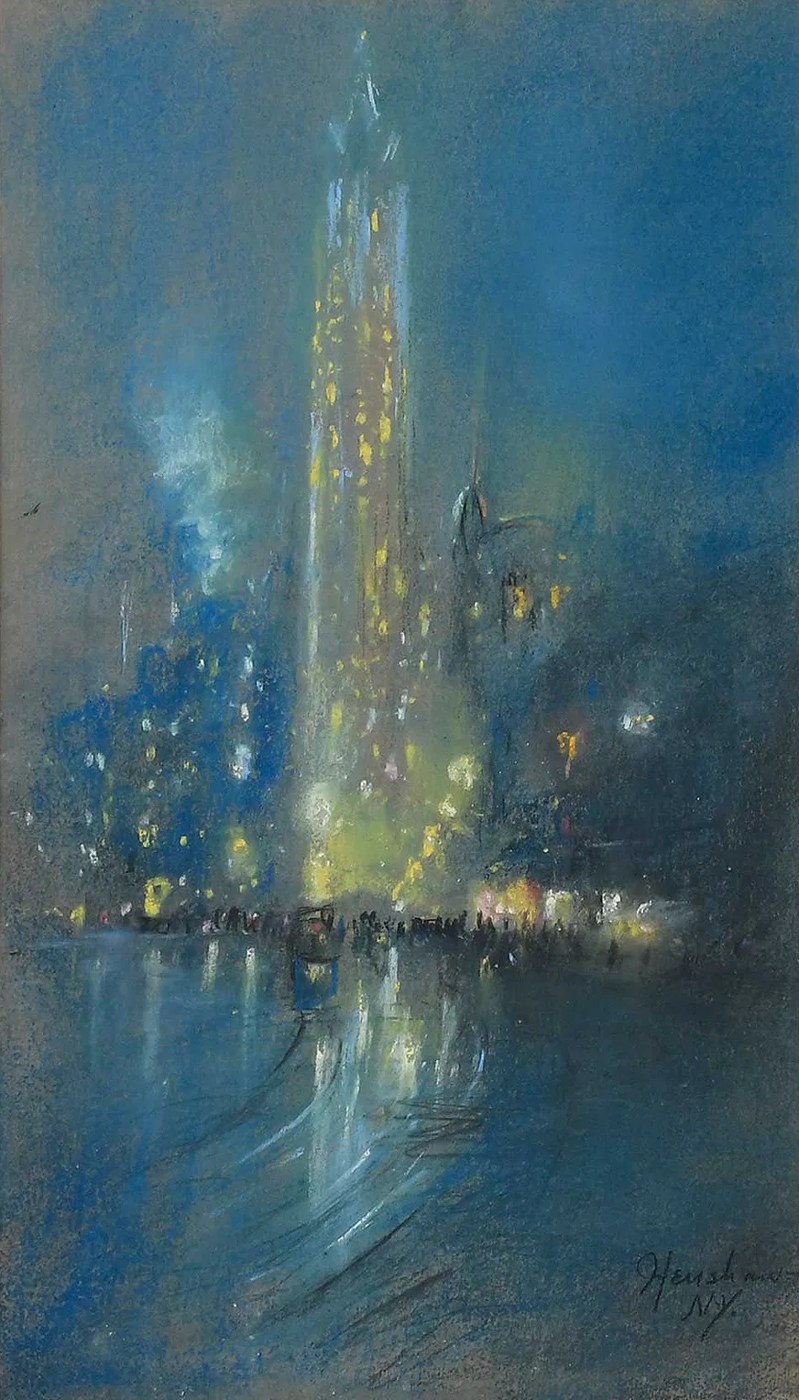 Lighted Tower on a Rainy Night, New York by Henshaw