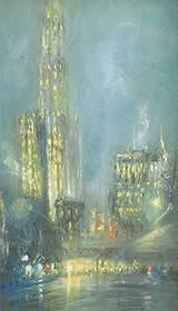 Lighted Towers above the Water at Night by Henshaw