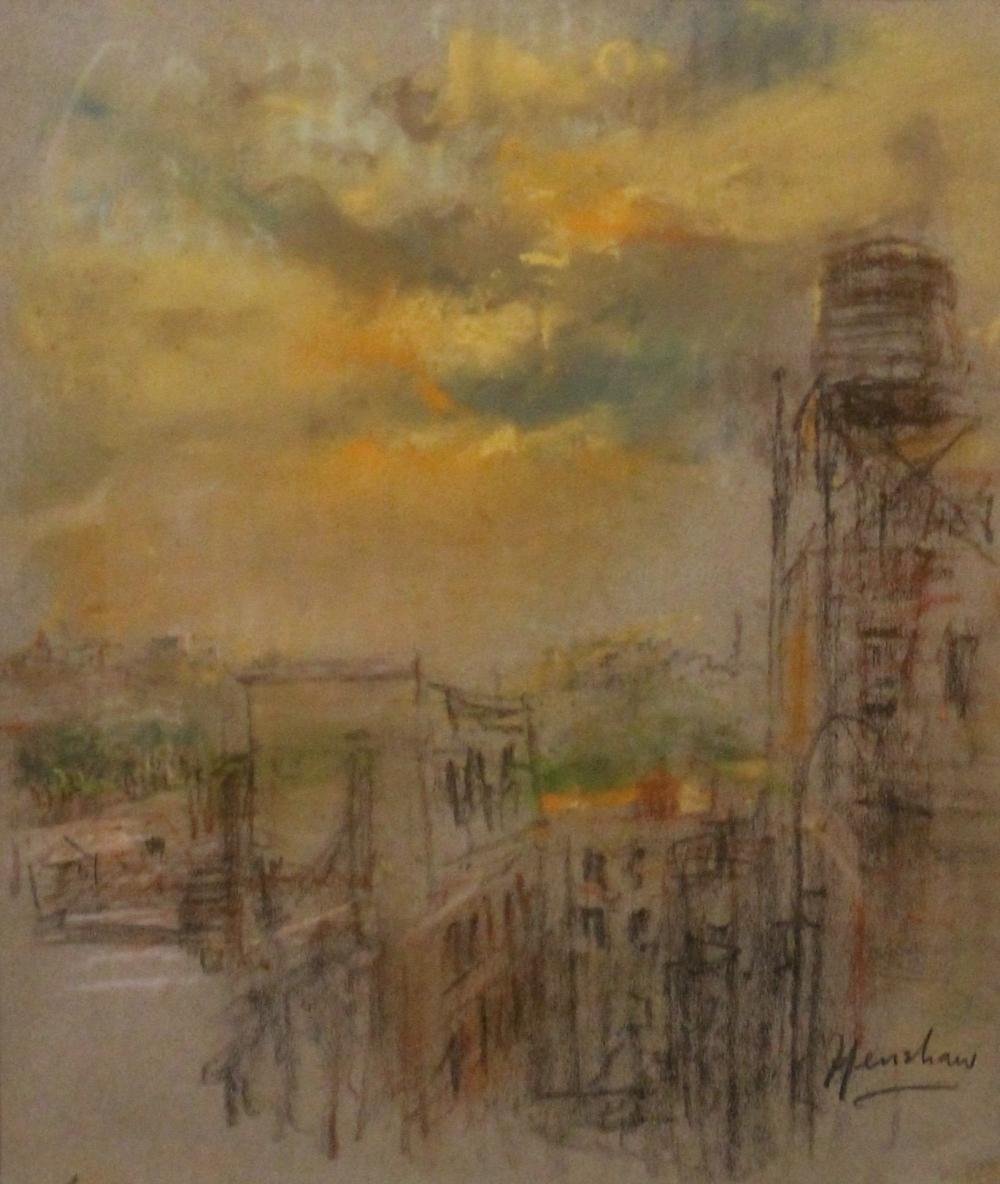 Rooftops and Water Tower at Sunset by Henshaw