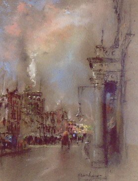 Smoky Street beside a Portico by Henshaw
