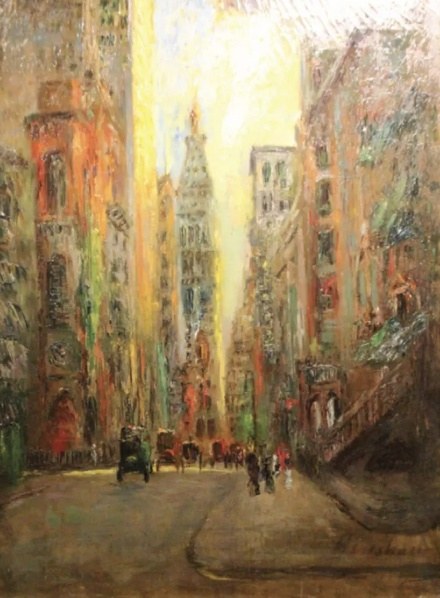 Sunlit Street Canyon with a Tower by Henshaw