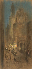 Tall Tower above a Trolley Street, New York by Henshaw