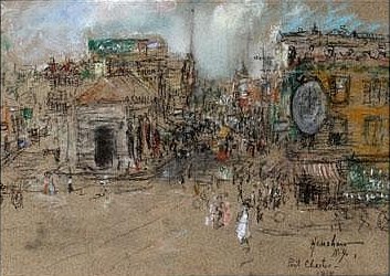 Town Square with a Clock Sign, Port Chester, N.Y. by Henshaw