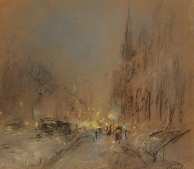 Trinity Church Spire in the Night Mist by Henshaw