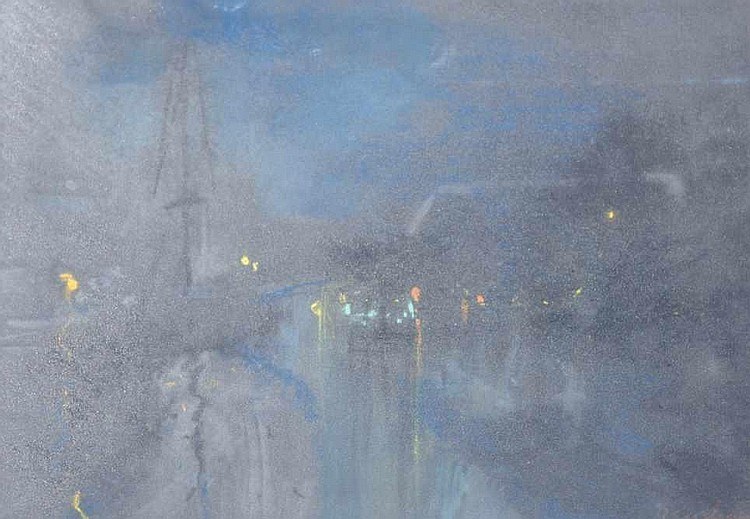 Blue Night with Tower and Lights by Henshaw