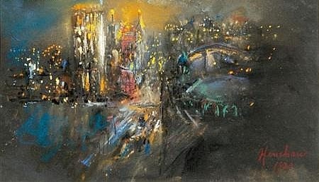 City Lights and Bridge at Night by Henshaw