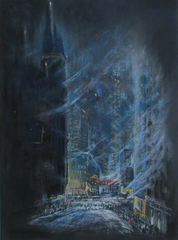 Dark Tower above a Lit Street by Henshaw