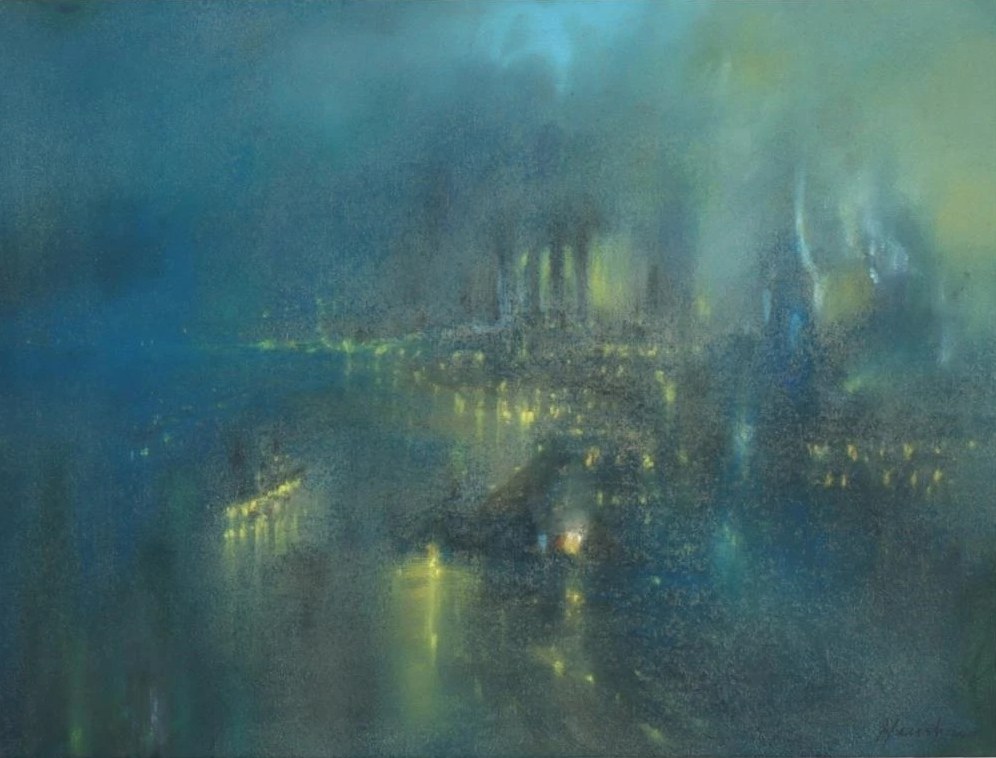 Harbor Lights in a Blue-Green Haze by Henshaw